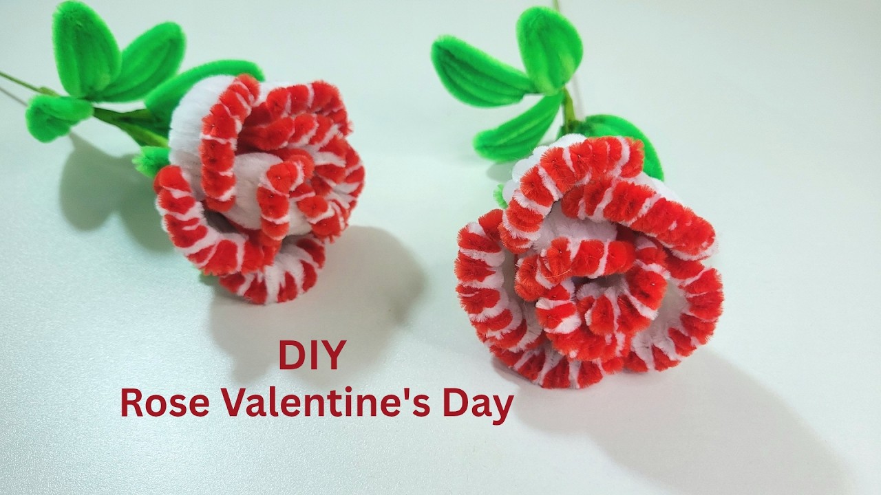 Easy Idea DIY Pipe Cleaner Rose Valentine's Day | Red & White Chenille Wire Bouquet.