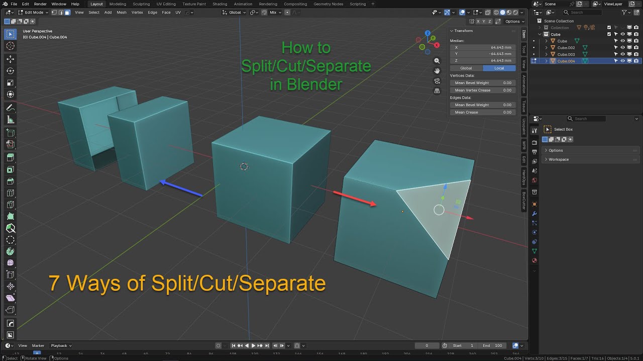 21. How to divide / cut / split / separate an object and cut off a corner in Blender