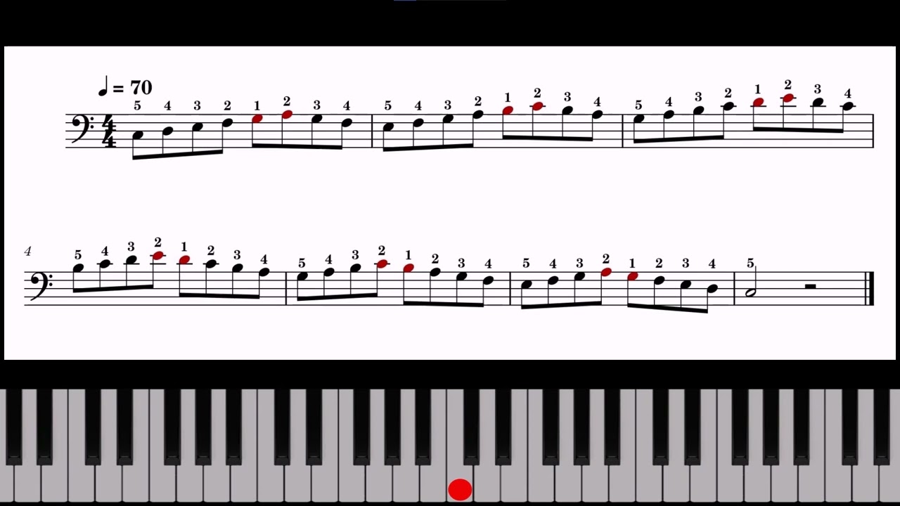 🎹Ejercicio 67. Paso del Pulgar Clave de Fa. Mano Izquierda. Paritura Gratis en PDF.