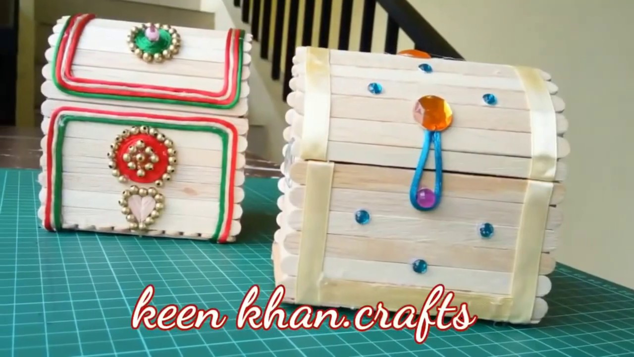 2 Handy Made jewelry box with ice cream sticks , popsicle stick box , Diy