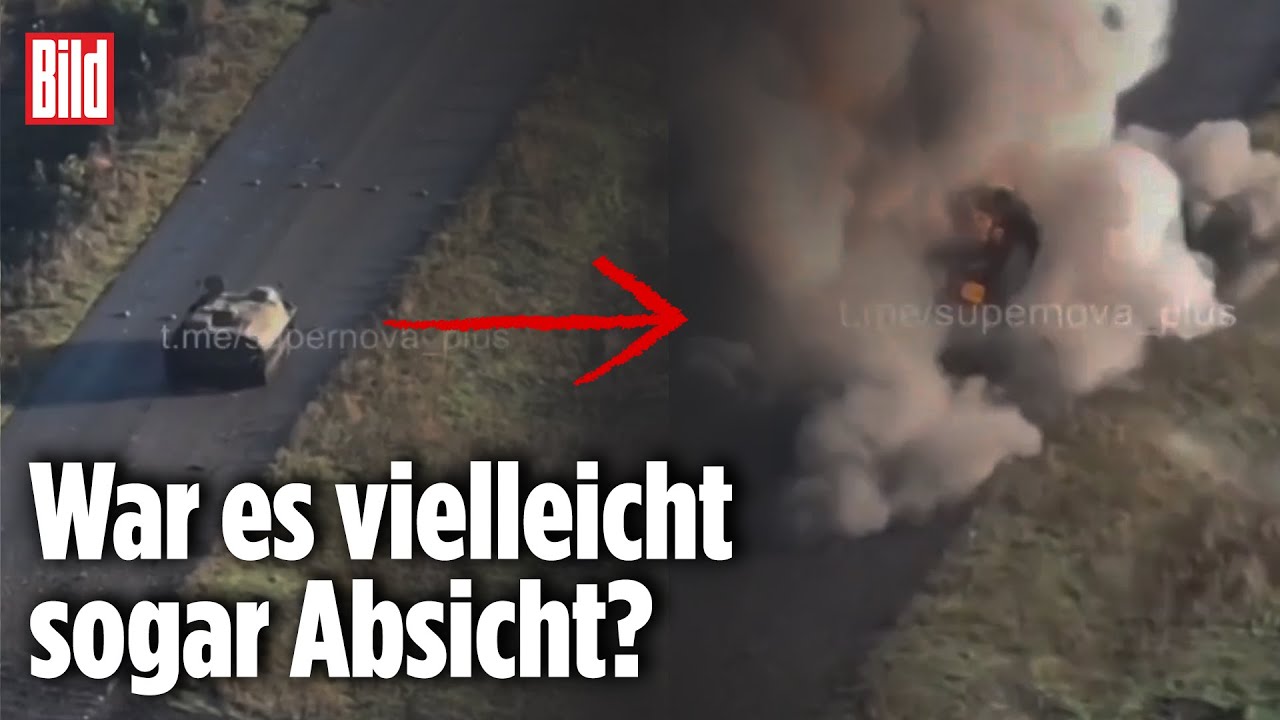 Russen-Panzer fährt direkt in sichtbares Minenfeld und explodiert | Ukraine-Krieg