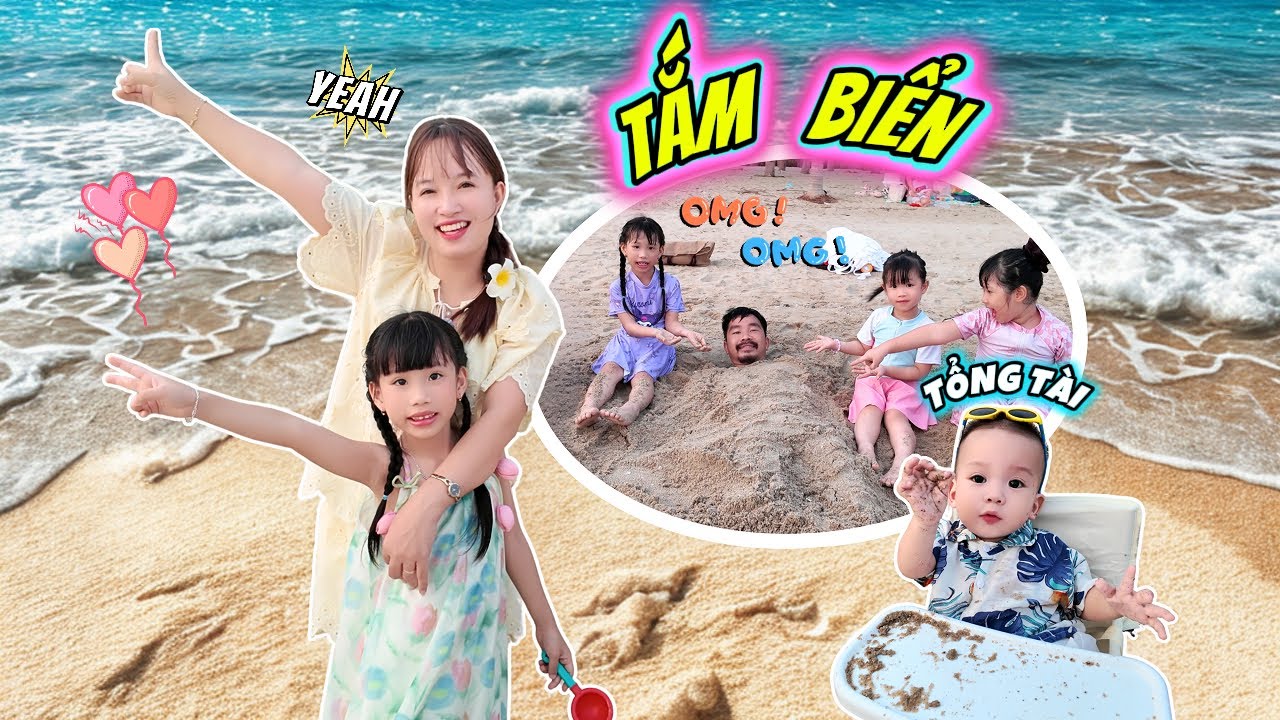 Gia Đình MiMi Đi Tắm Biển 🏖️ MiLo Hóa Tổng Tài, Mẹ Huế, MiMi Thích Thú Đắp Cát Chú Phương Hữu Dưỡng