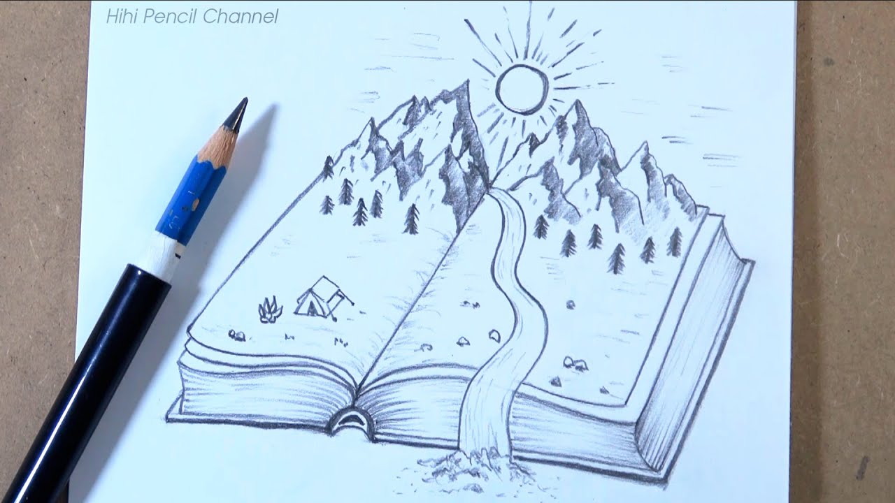 How to Draw Mountain Landscape Scenery Step by Step | Pencil Drawing