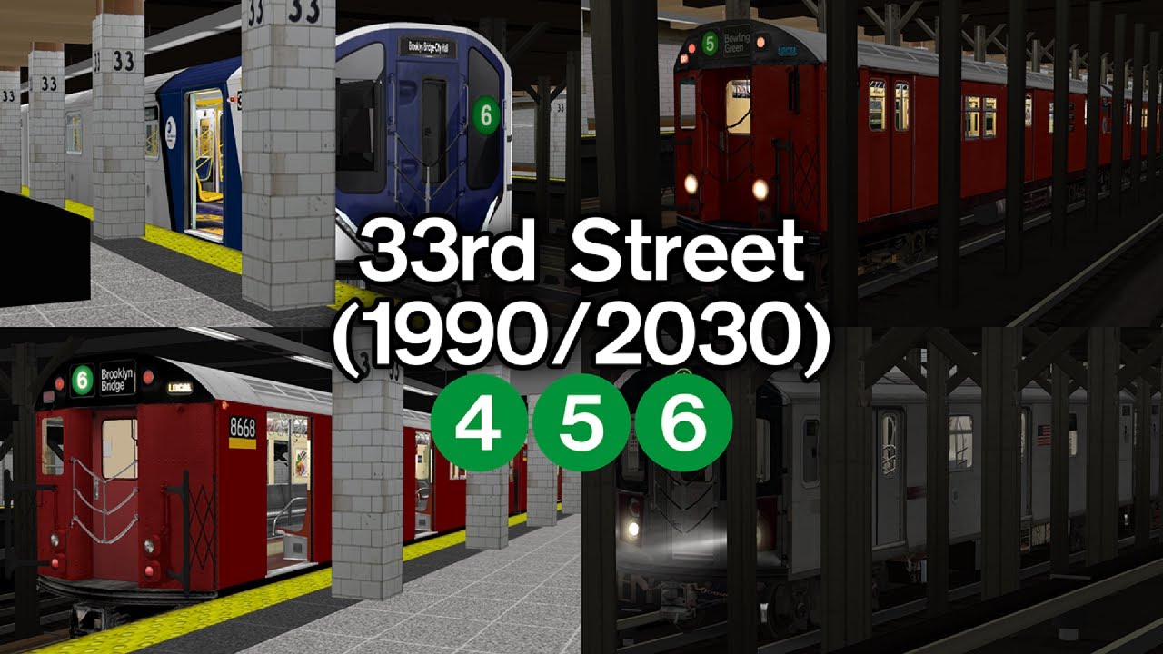 OpenBVE Virtual Railfanning: 4, 5, and 6 Trains at 33rd Street (1990/2030)