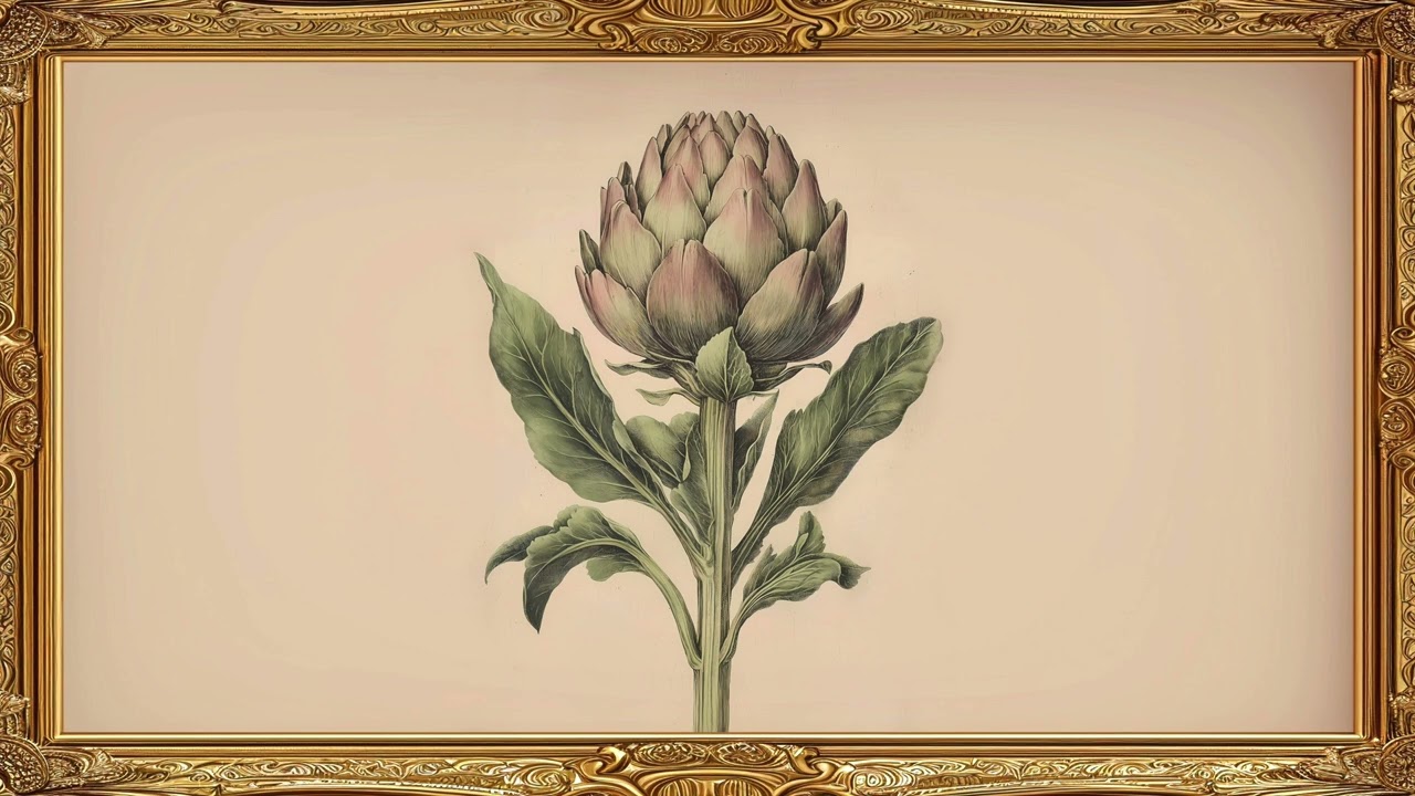 Artichoke Frame TV Art Vintage Botanical Screensaver Framed 4K HD Wallpaper Farmhouse Slideshow