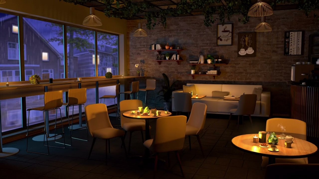 Cozy Rainy Evening at a Quiet Café ☕🌧️#relax #rain #coffee #night #relaxation #cozy #peacefulnight 