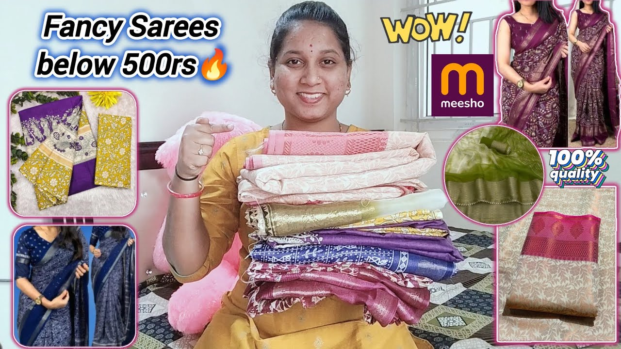 Party Wear Fancy Sarees Just Under 500rs in Meesho 🎀| VaradaM Vlogs| Honest Review 🔥✨