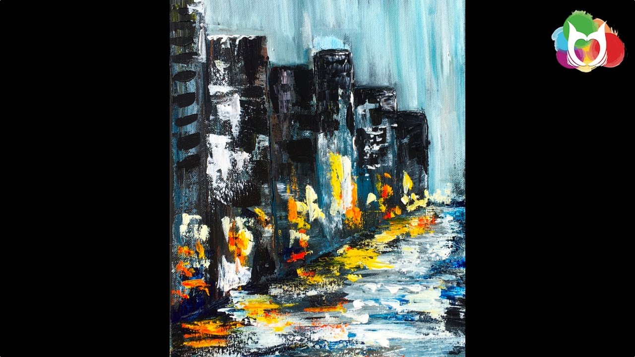 Learn to paint Pallet knife Abstract Rainy Day City Street Acrylic Painting on Canvas