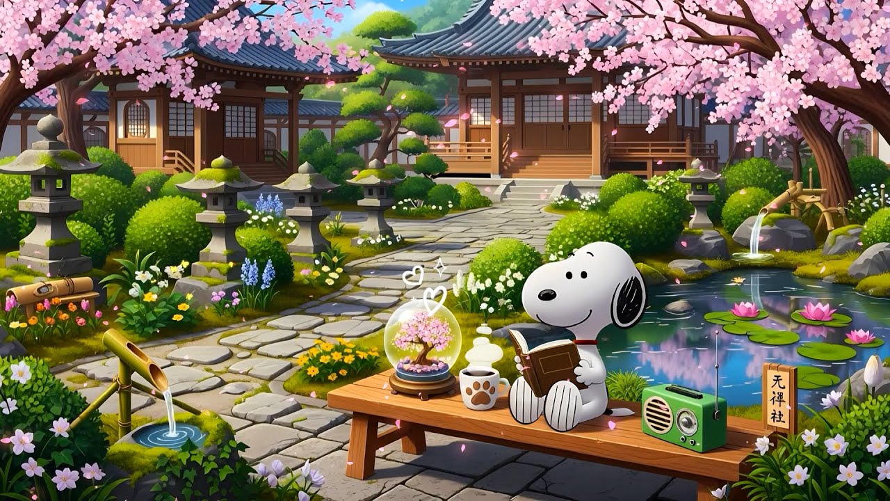 Snoopy's Morning Sakura Garden 🌸 Cozy Spring Lofi for Relax & Study🌿Gentle Lofi for Peaceful Days