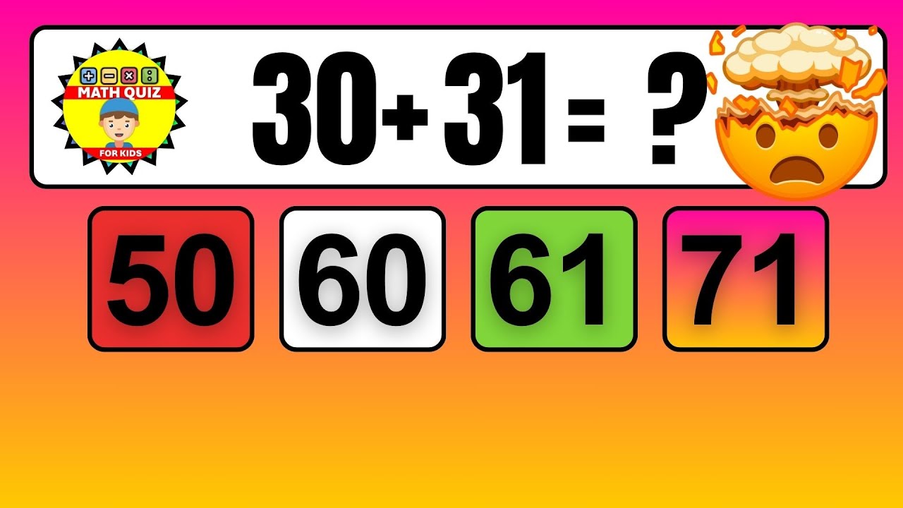 20 Math Quiz for Kids | Two Digit Addition Quiz