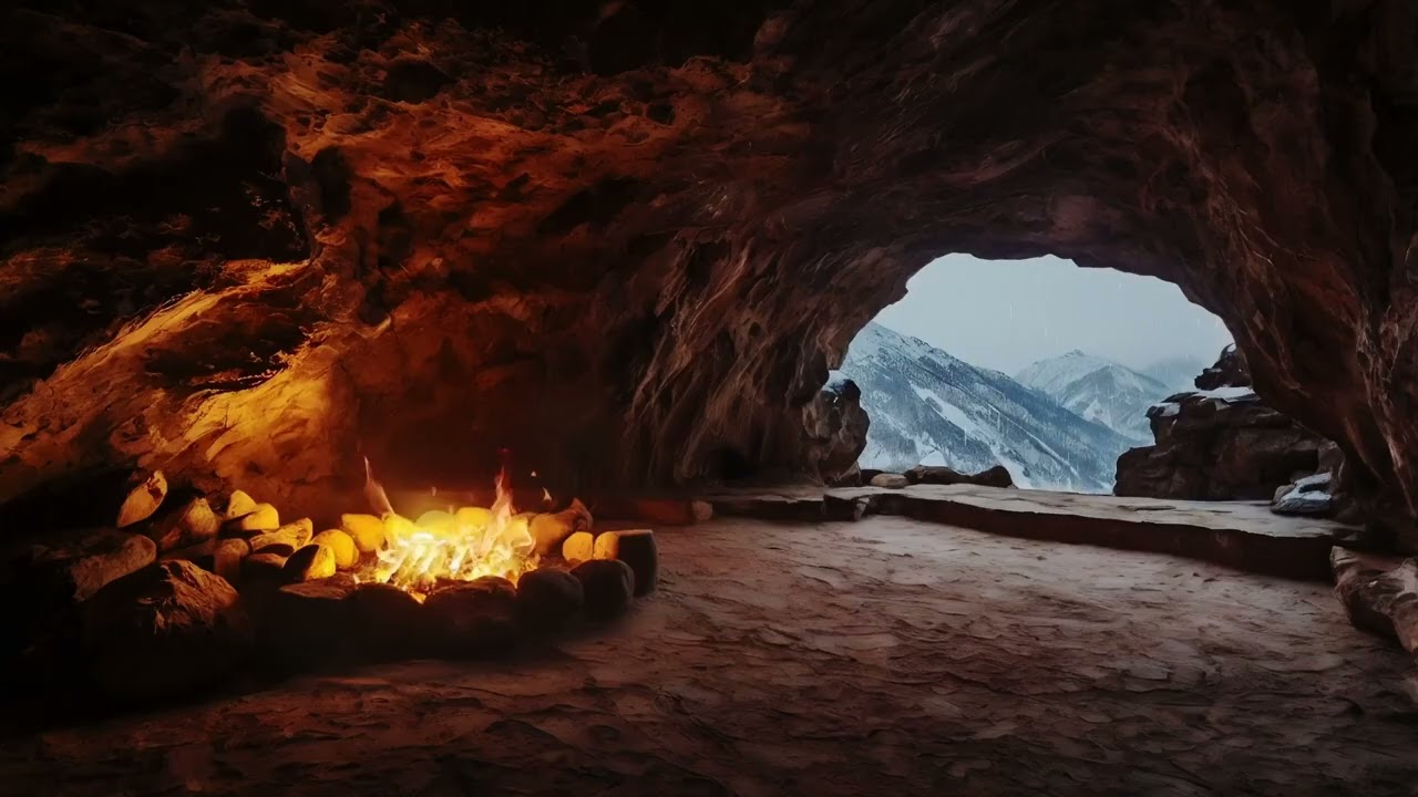 The sound of fire and rain in a cave