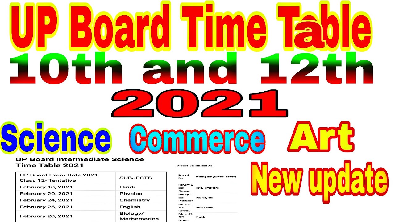 UP Board class 12 Time Table 2021 | up board 10th & 12th time table 2021 | up board exam  date sheet
