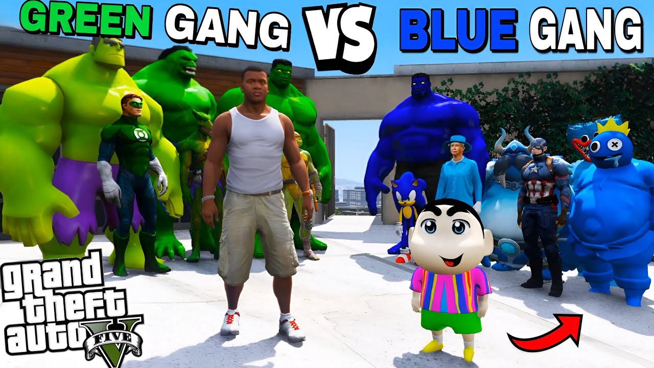 Franklin Green Gang Vs Shinchan Blue Gang Epic Battle In GTA 5!