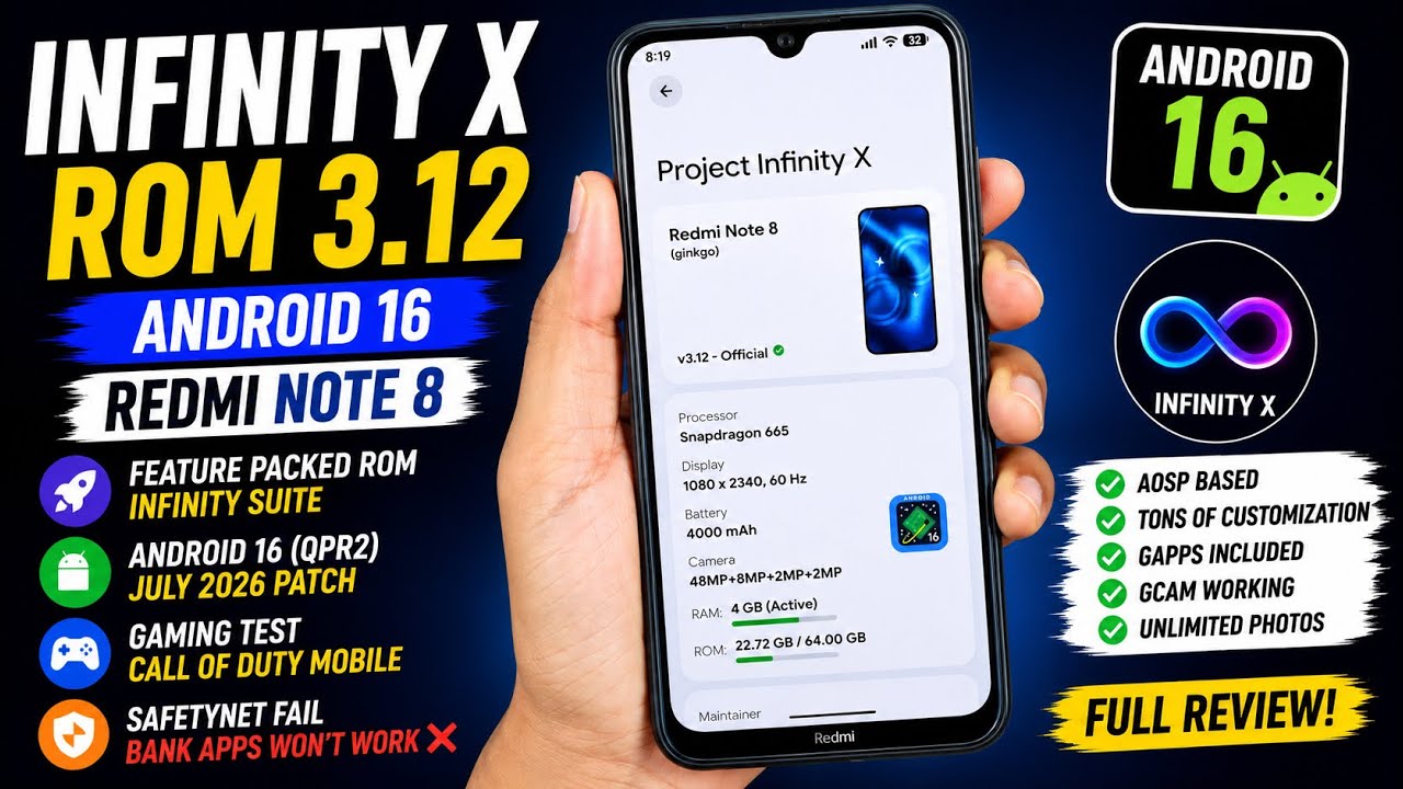 Infinity X ROM v3.12 Official | Обзор Android 16 для Redmi Note 8 🔥 | Полный обзор