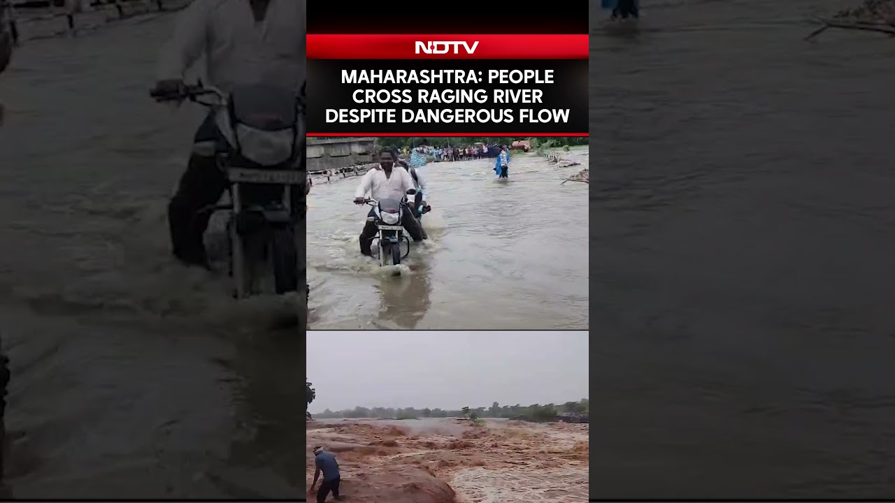 Maharashtra Flood Fury: People Risk Lives to Cross Overflowing River On Bikes