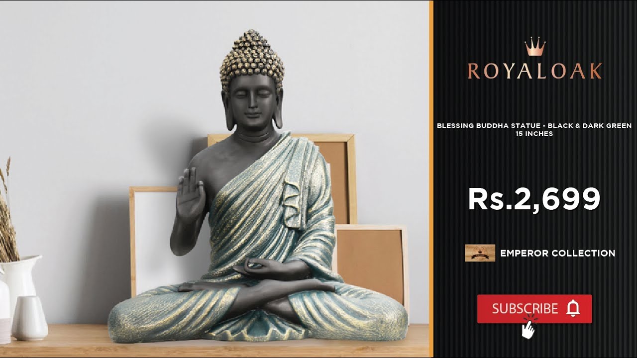 Royaloak | Blessing Buddha Statue - Black & Dark Green - 15 Inches