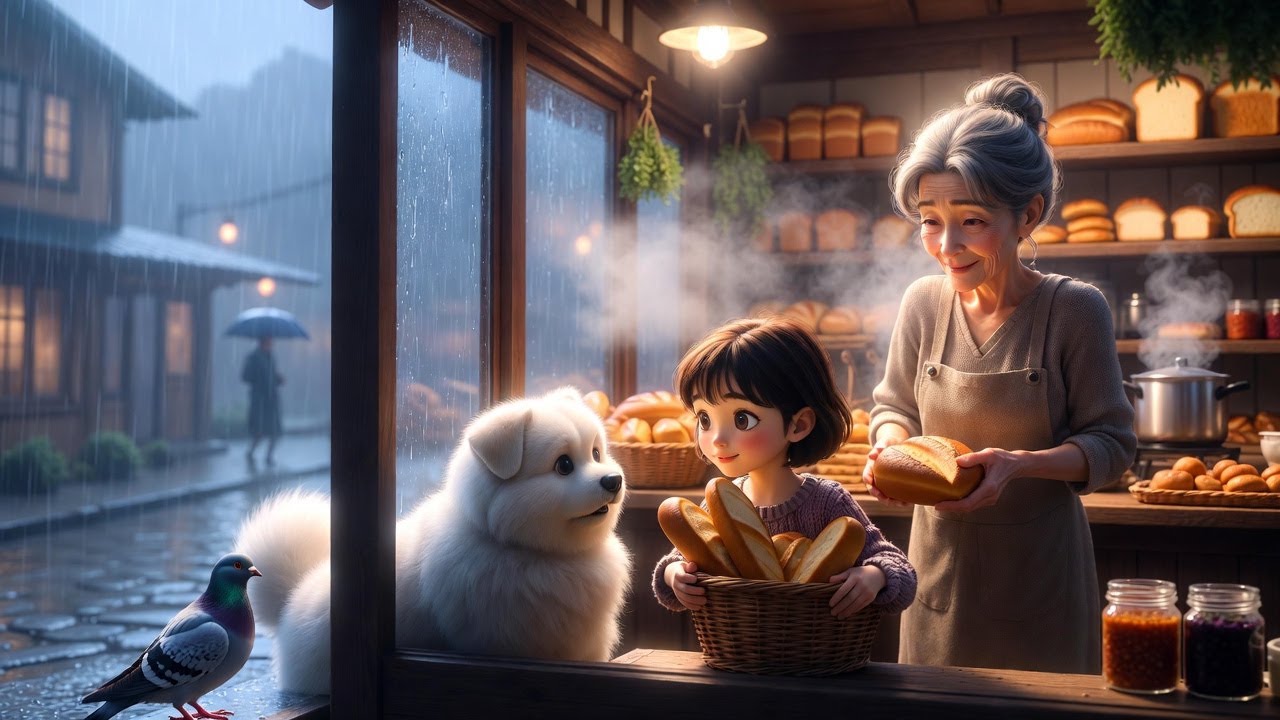 Rainy Bakery Morning: Bread, Steam & Quiet Smiles.  Ghibli-Style ASMR