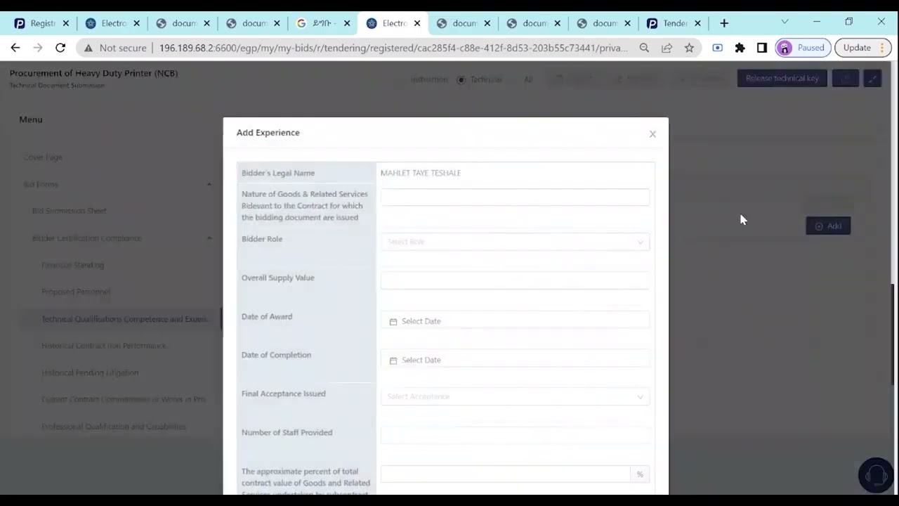 ጨረታ እንደት online እንሞላለን PART 3 how to  fill out on line tender