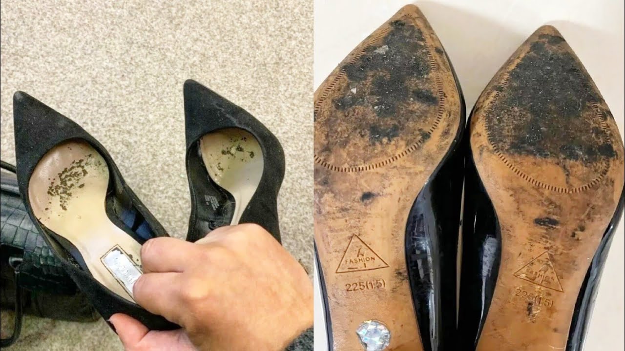 Very very worn pump shoes with dirty and sweaty inside