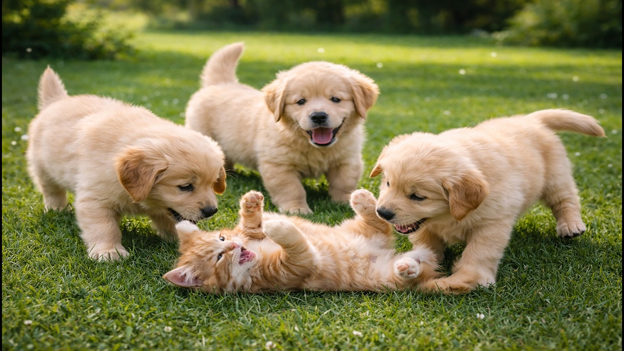 🌞🐕 Adorable Puppies Playfully Competing for Toys | Happy Barking Moments | Cute Dog Sounds