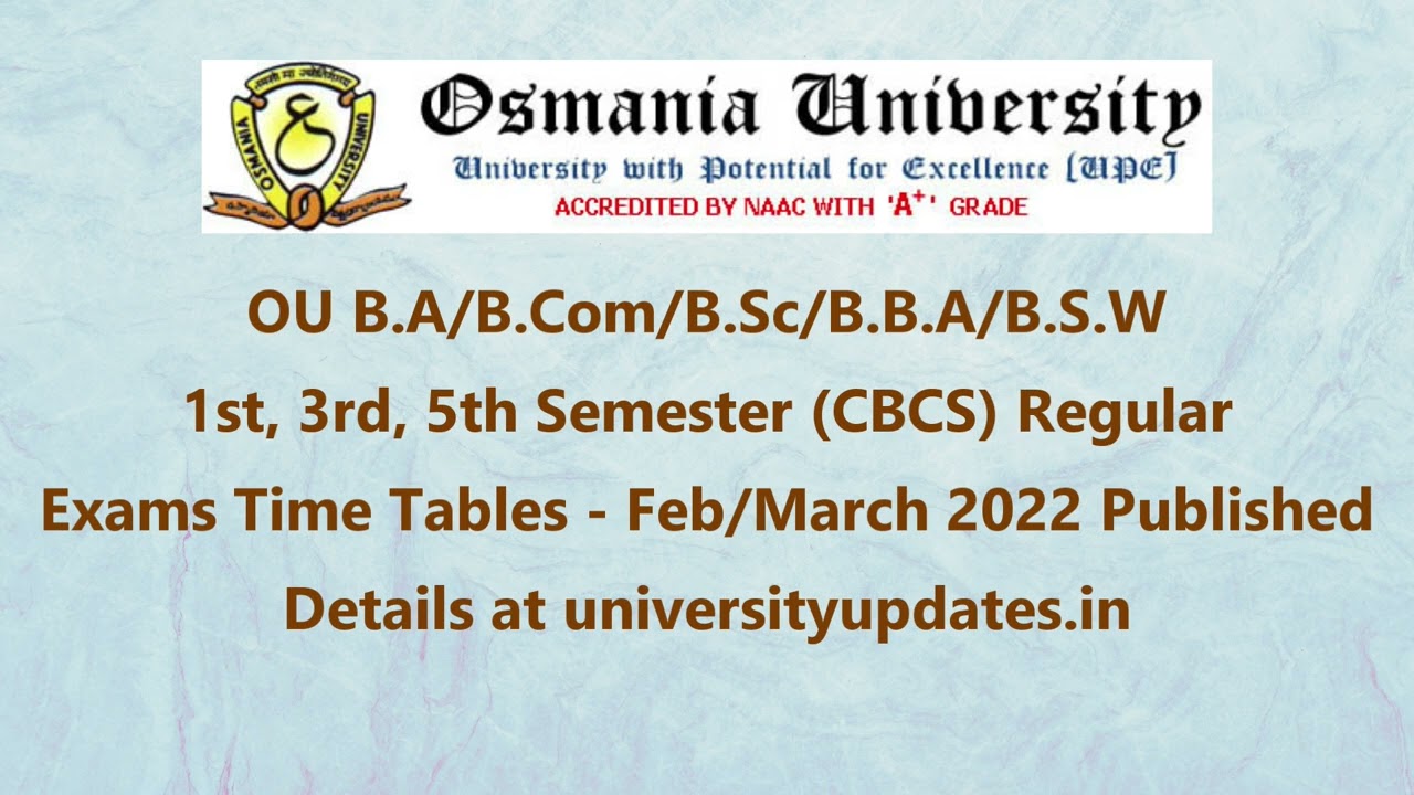 OU UG Exams Time Tables - Feb/March 2022