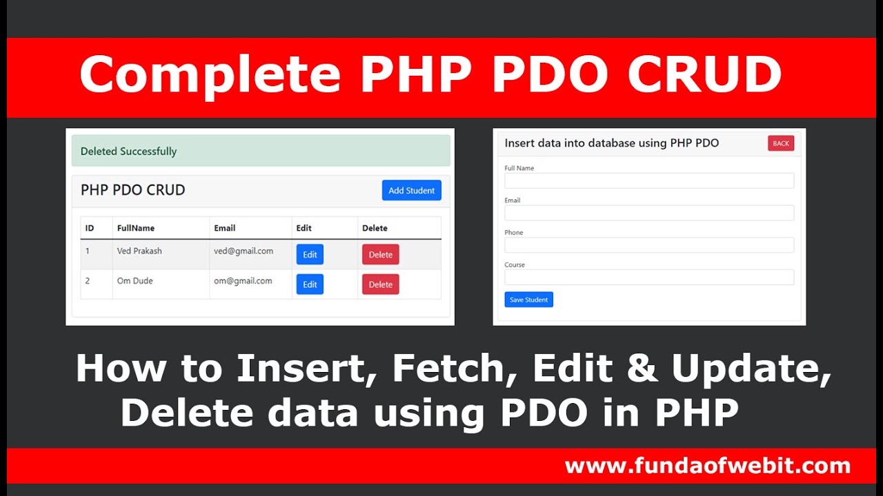 PHP PDO CRUD Tutorial - How to Insert, Fetch, Edit & Update, Delete data using PDO in PHP