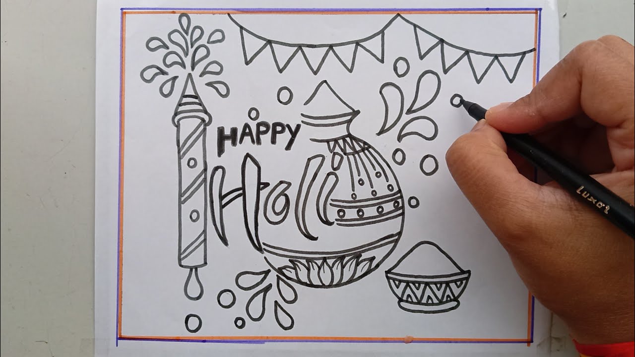 Happy Holi Drawing।Happy Holi Poster Drawing Step By Step। Colourful Holi Drawing।Happy Holi Poster