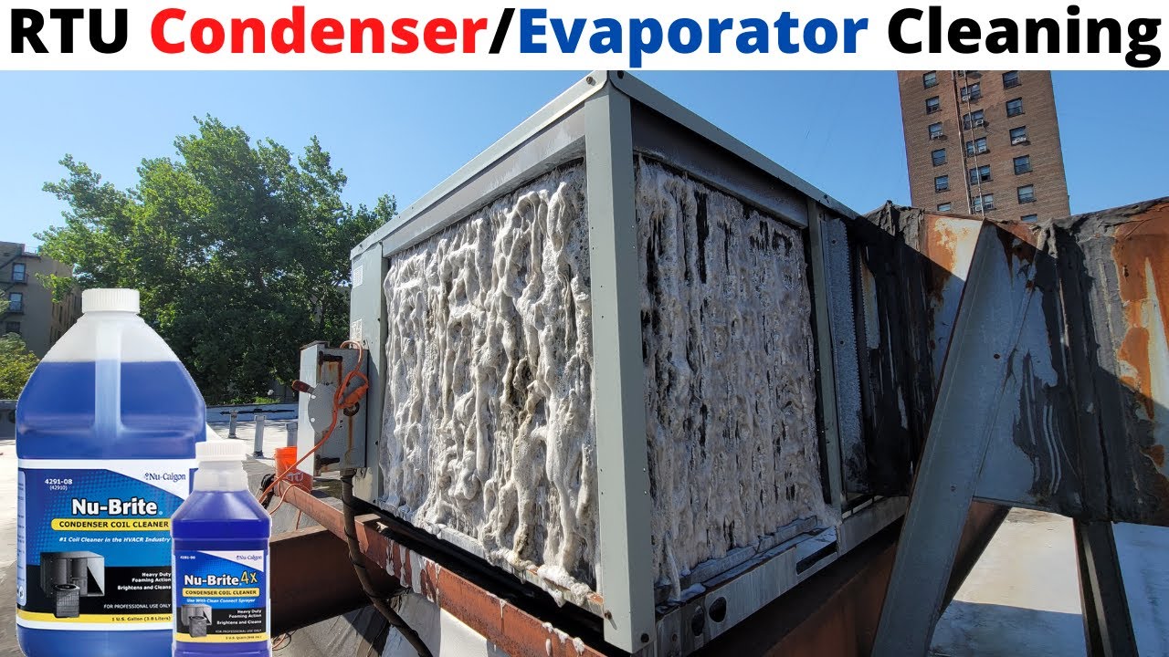HVAC: Как очистить коммерческий кондиционер (Очистка конденсатора/испарителя) Кислотная промывка RTU