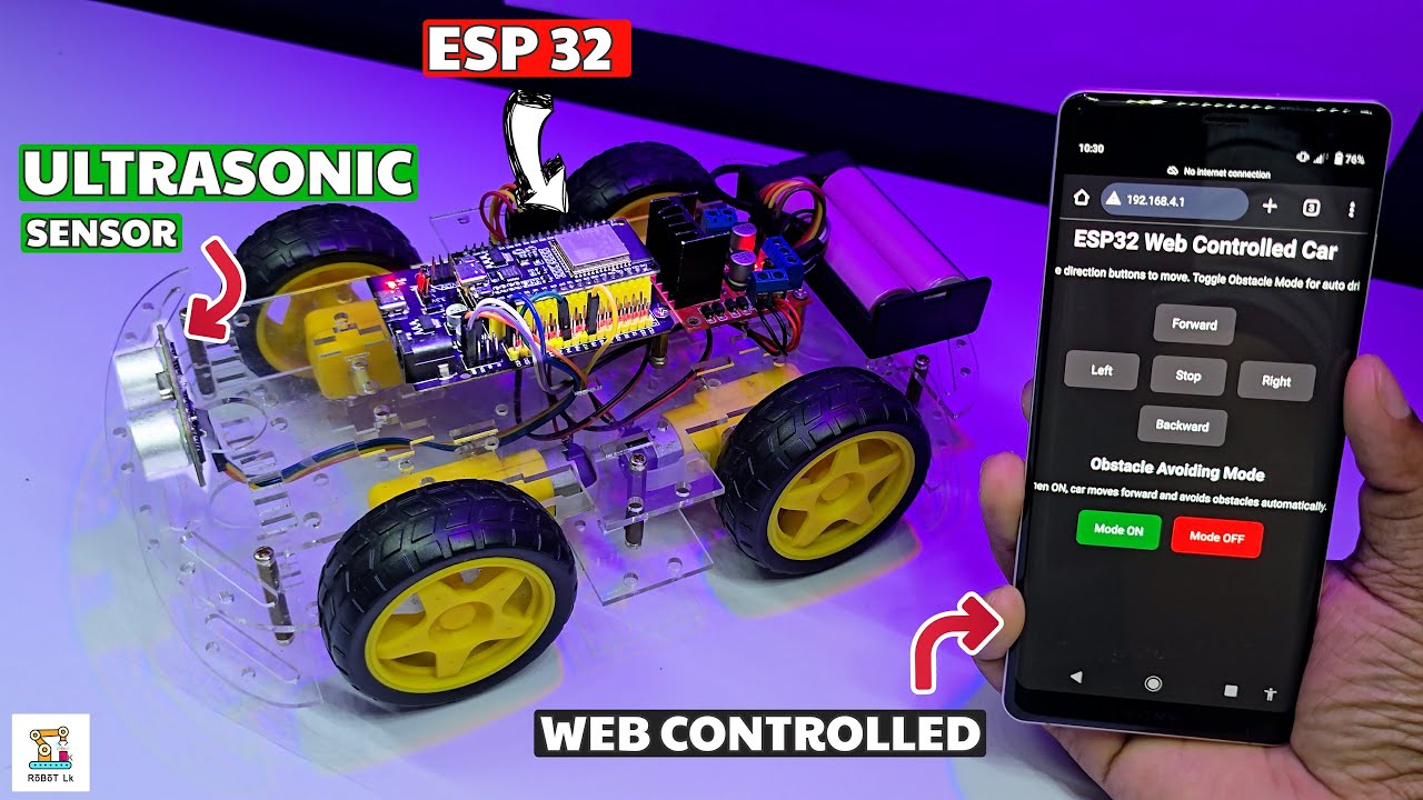 Робот-машина на базе ESP32 с веб-управлением | Обход препятствий + Регулировка скорости | Приложе...