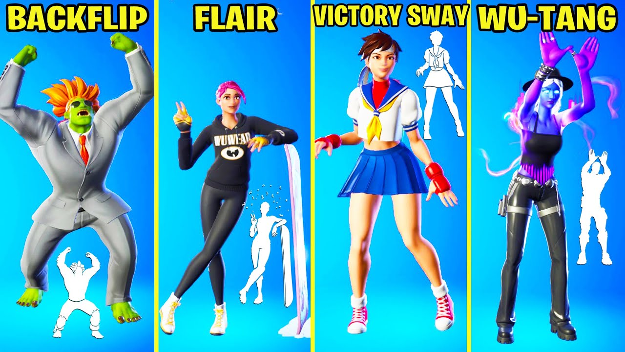 Top 30 Popular Fortnite Dances & Emotes! (Blanka Backflip, Wu-Tang is Forever, Sakura's Victory)