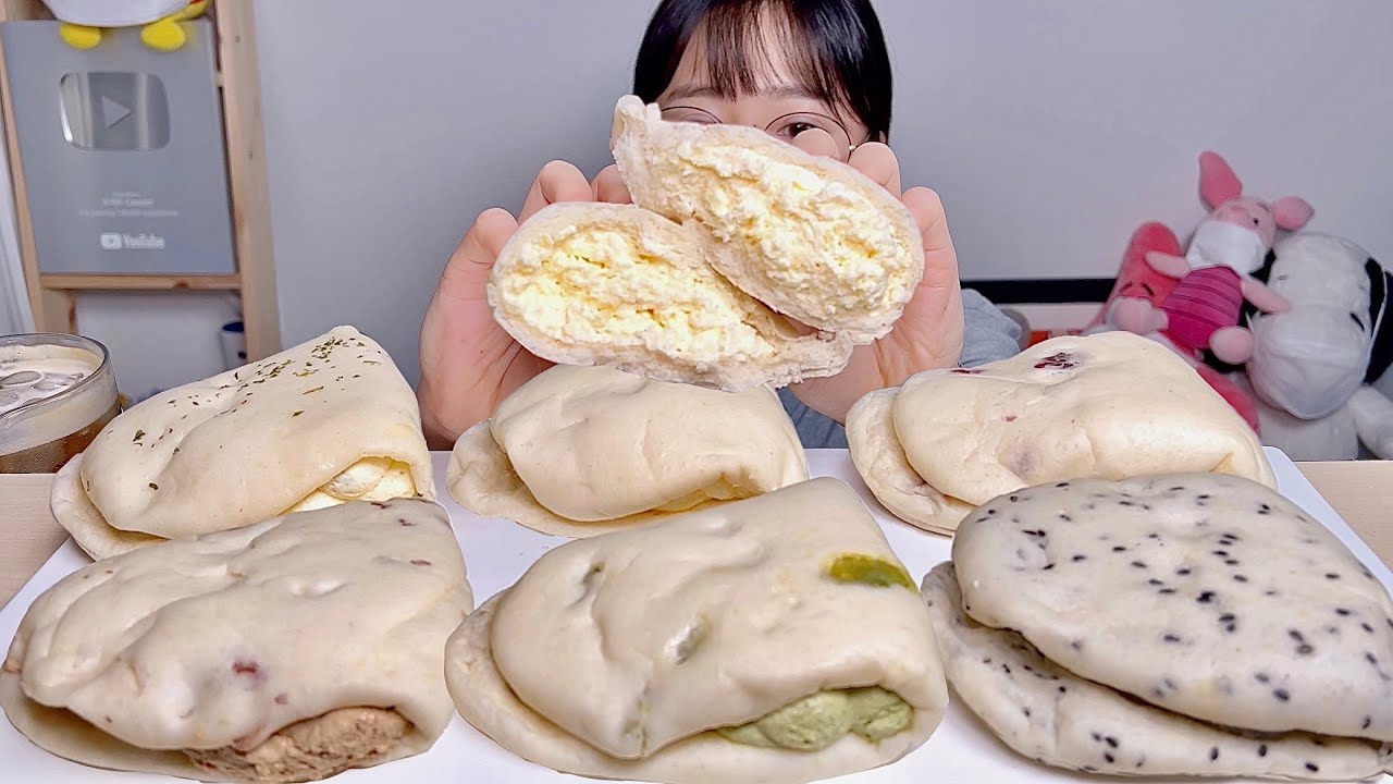 베이커리이을 청양고추 오미자 보리 크림빵 여러가지 크림빵 디저트 먹방 Dessert Mukbang