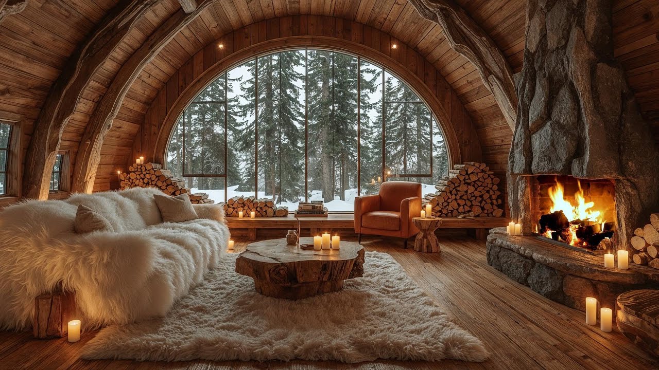 Cozy Quiet Fireplace Ambience | Winter Scene with Fireplace for Relaxation, Studying, and Stress