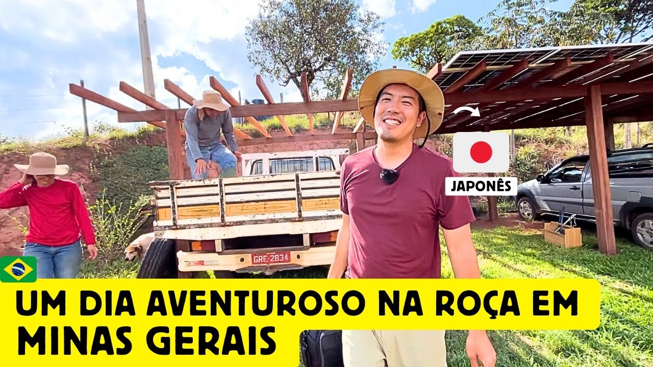 Um japonês se aventurando na roça no interior de Minas Gerais