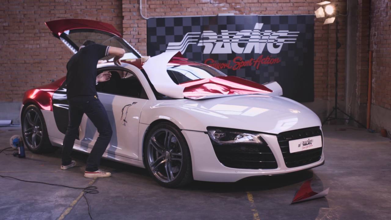 Audi R8 V10 red chrome wrap Simoni Racing