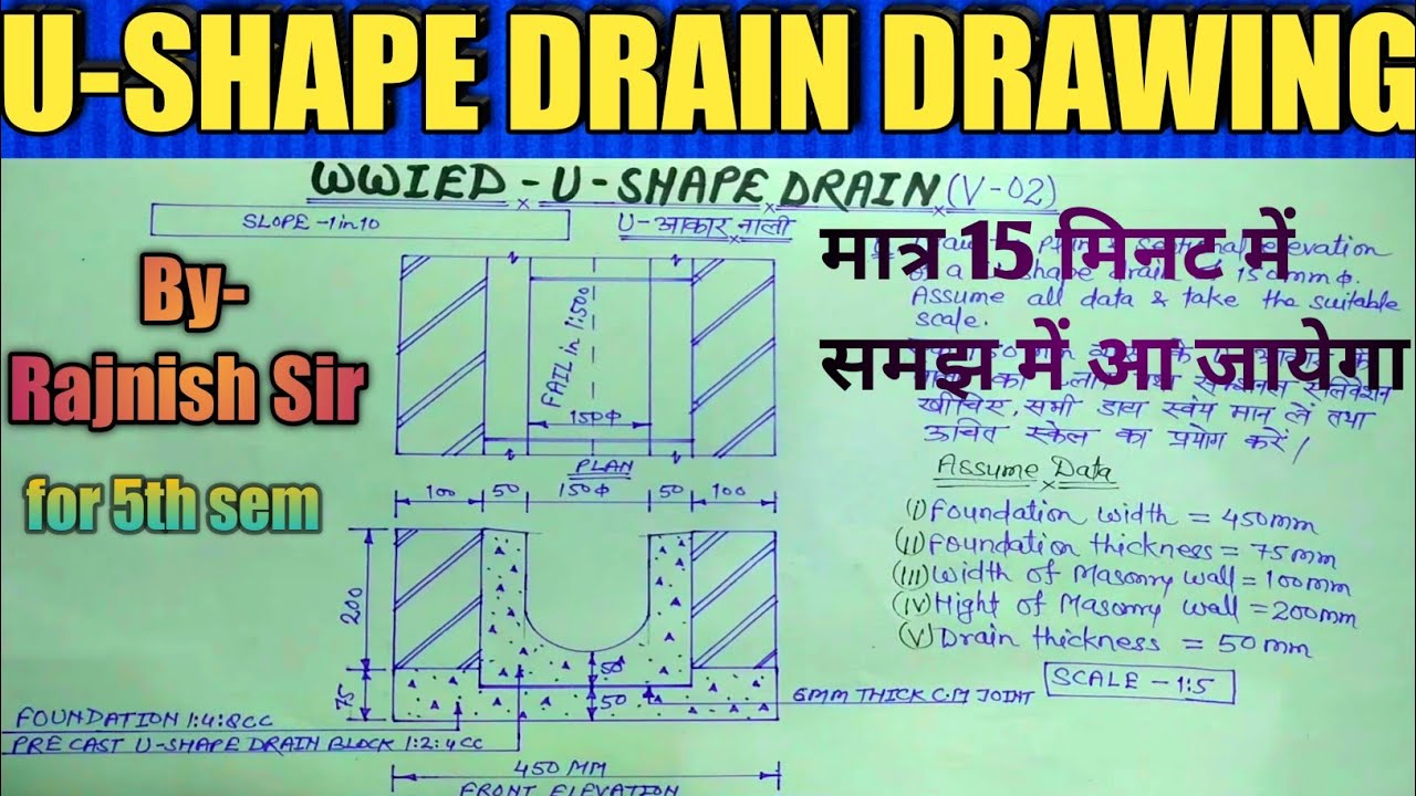 WWIED (U- Shape drain drawing) for 5th sem@rajnishkumarofficialcivile9643