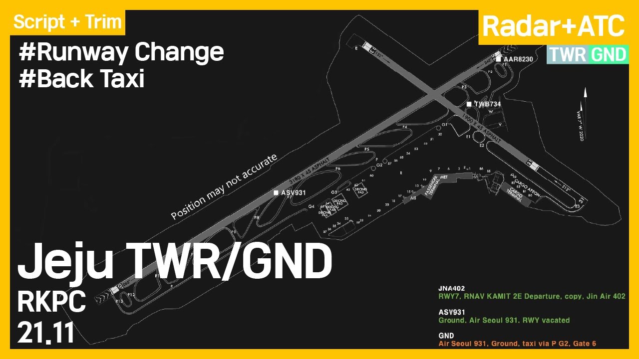 Jeju Tower, Ground ATC (Runway change, Back taxi) [RKPC][CJU] 21.11