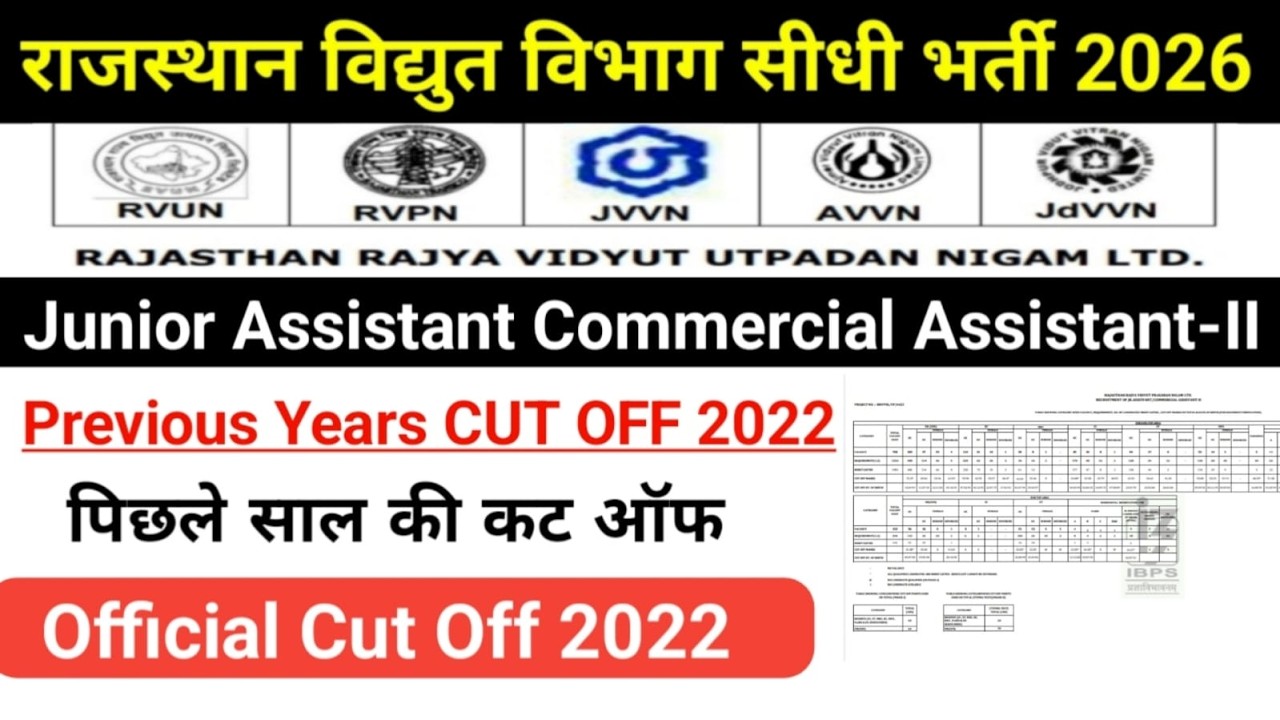 JVVNL Junior Assistant Commercial Assistant-II Previous Year Cut Off Rajasthan Electricity Depart...