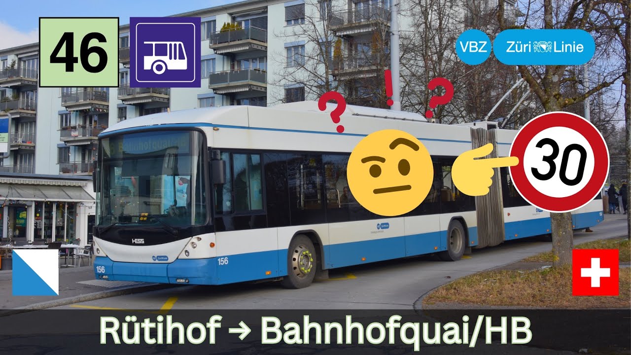 Fast überall TEMPO 30?!:🇨🇭Zürich VBZ Buslinie 46 | Rütihof → Bahnhofquai/HB [4K]