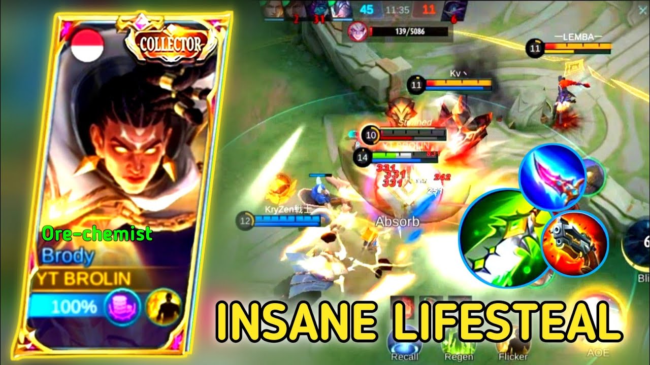 BRODY INSANE LIFESTEAL BUILD 100% / BUILD TOP 1 GLOBAL BRODY ~ MOBILE LEGENDS