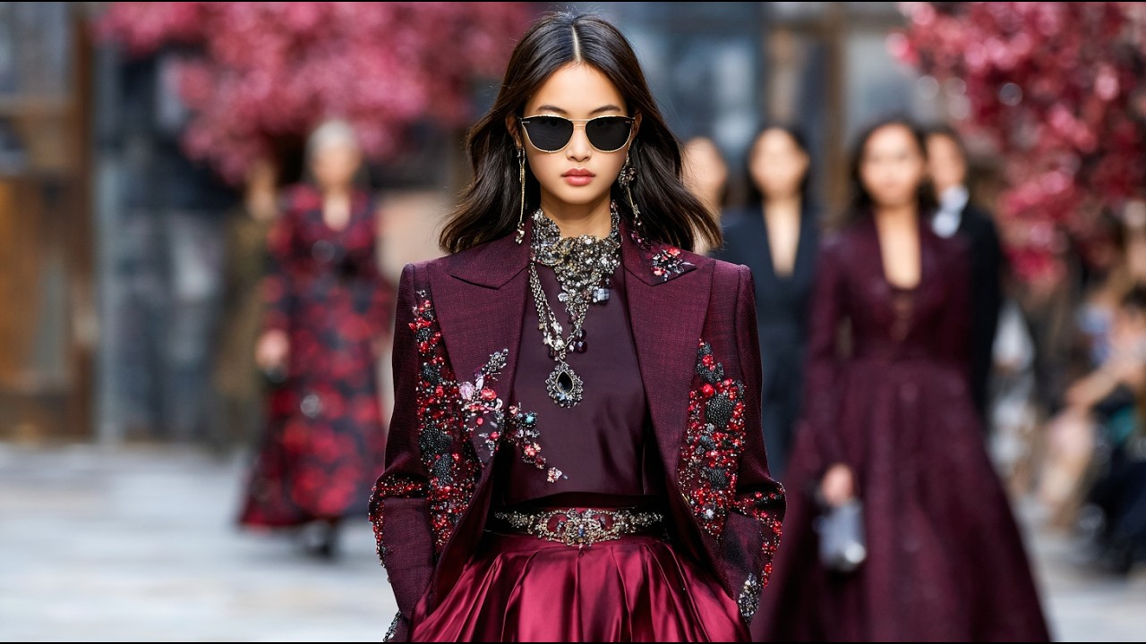 Dior осень/зима 2026/27 | Роскошные подиумные образы в цвете глубокого бургунди в парижском стиле...
