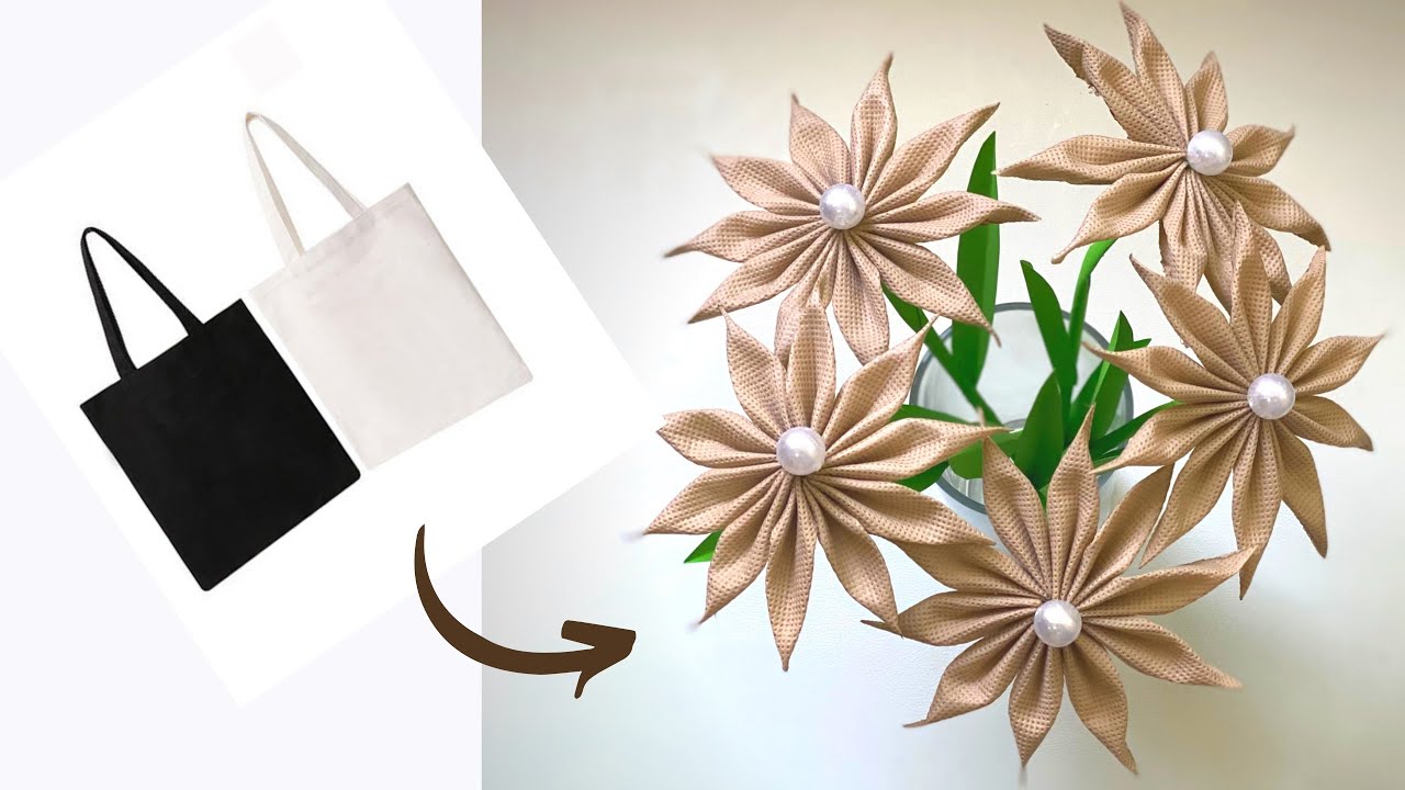 DIY carry bag flowers / best out of waste craft ideas / flower making / shopping bag crafts