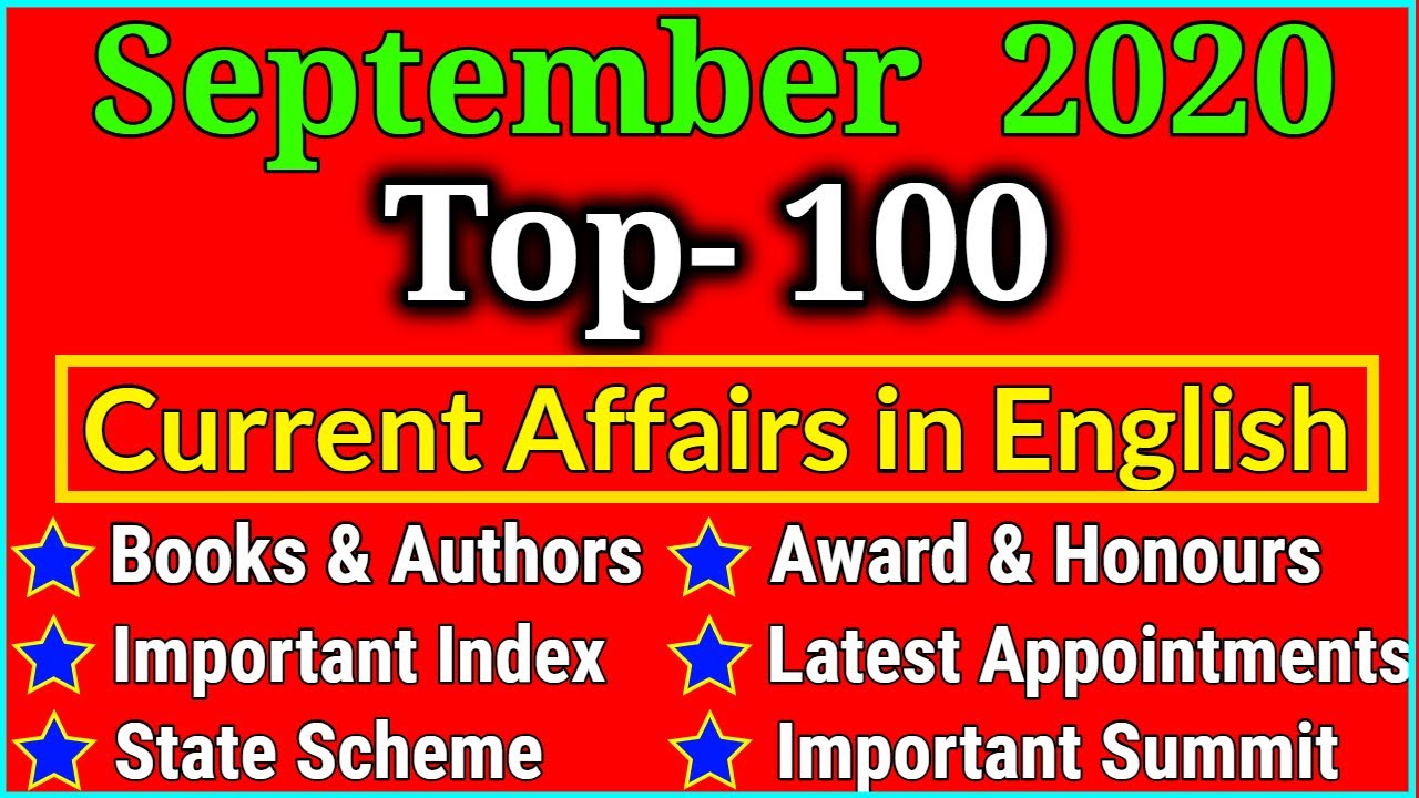 Current Affairs 2020 in English September | Current Affairs 2020 in English Monthly | Current Gk