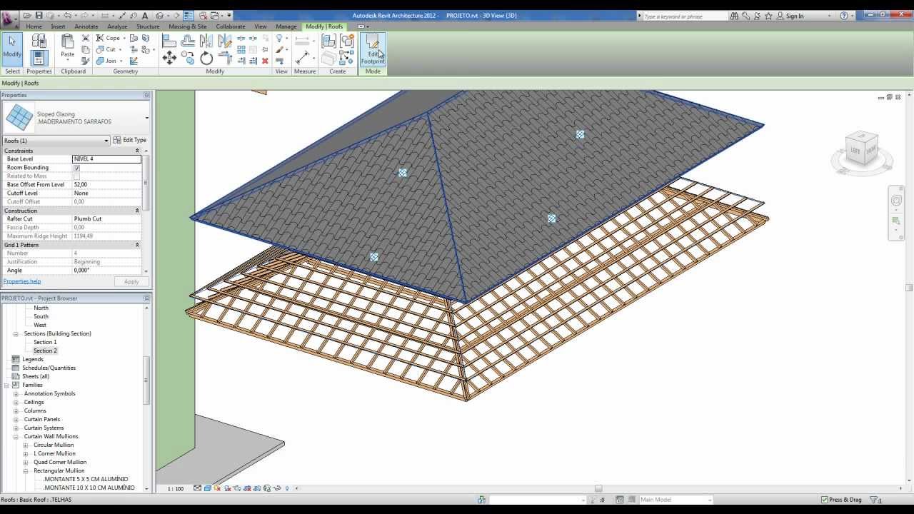 REVIT 2012 - TUTORIAL 18 - CRIANDO TELHADOS COM MADEIRAMENTO
