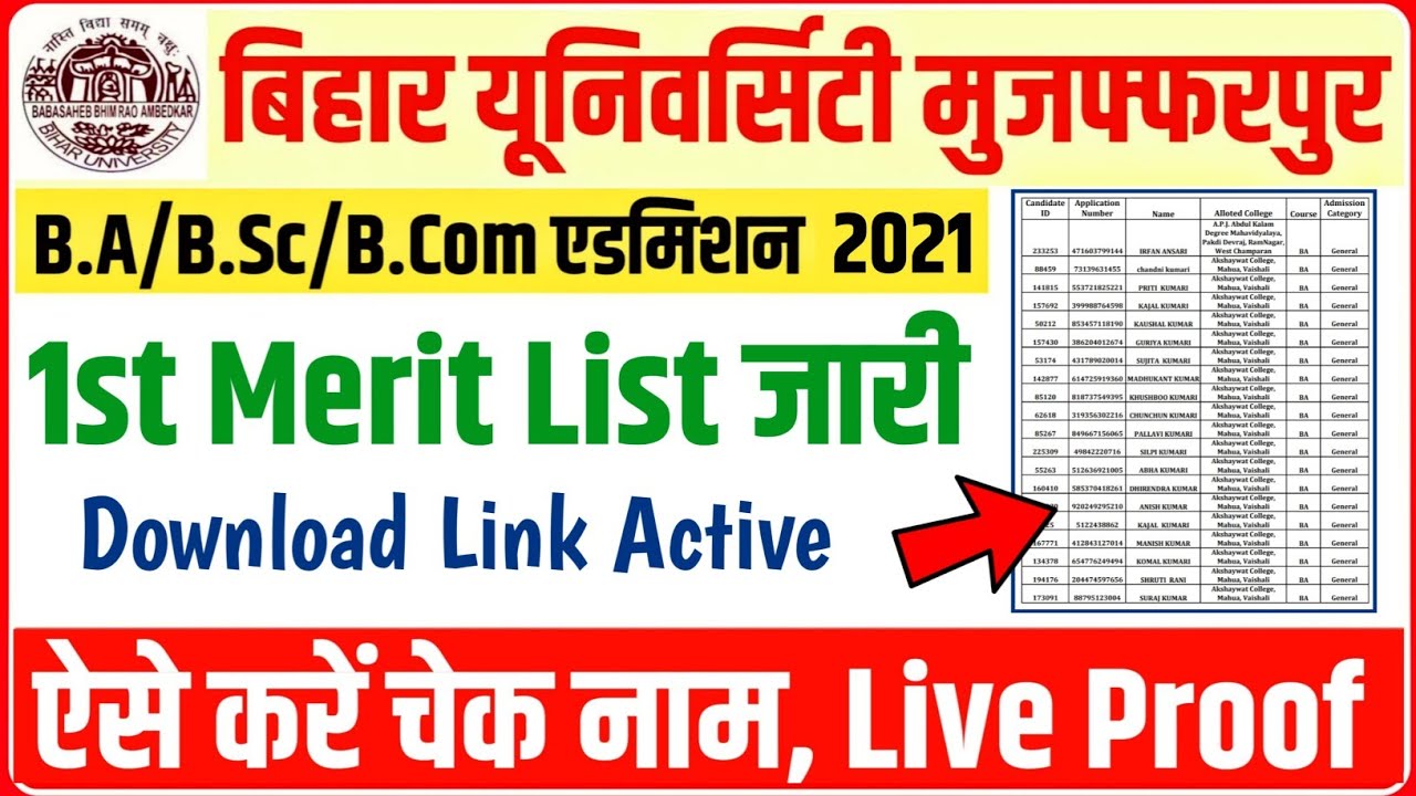 brabu merit list 2021 जारी&nbsp;1st merit| brabu ug merit list 2021 | bihar university ug merit list 2021