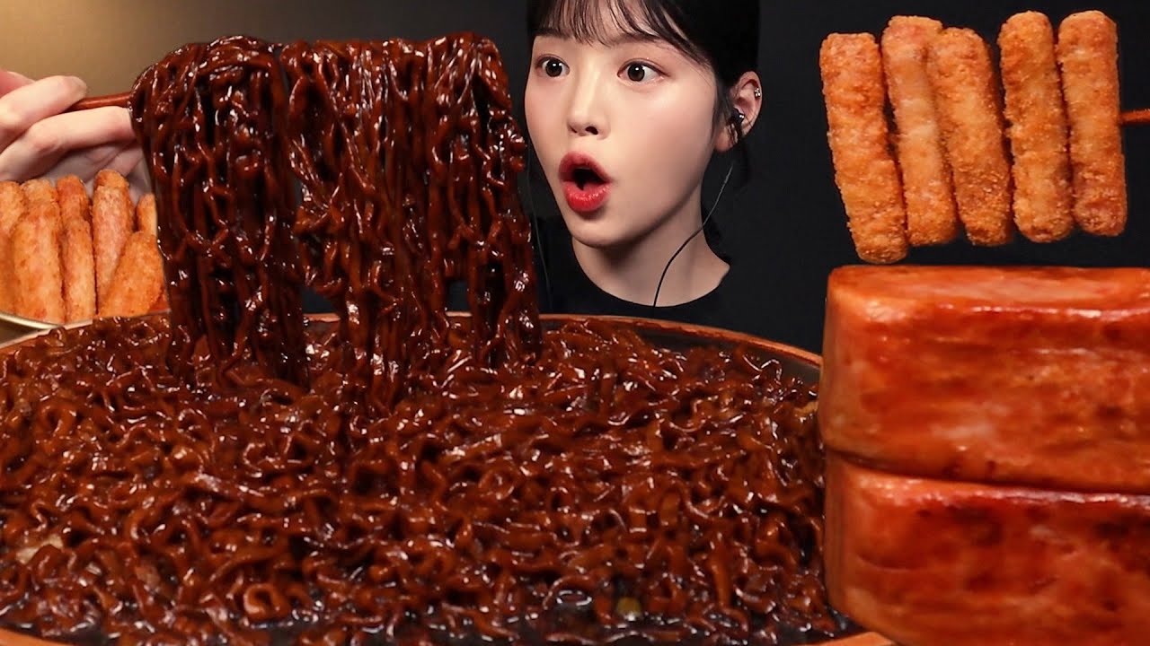 진짜장에 통스팸 먹방! 스팸튀김 실비김치 파김치까지 짜장라면 꿀조합 리얼사운드 Jjajang Ramyeon & Spam Mukbang Asmr