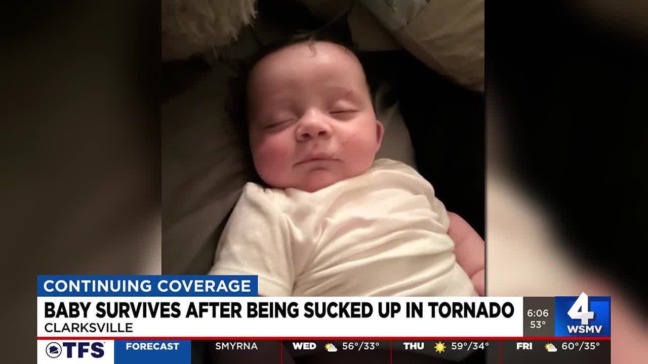 Baby survives after being sucked up in tornado