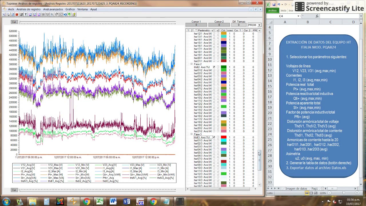 Extracción de datos del equipo HT Italia Mod. PQA 824