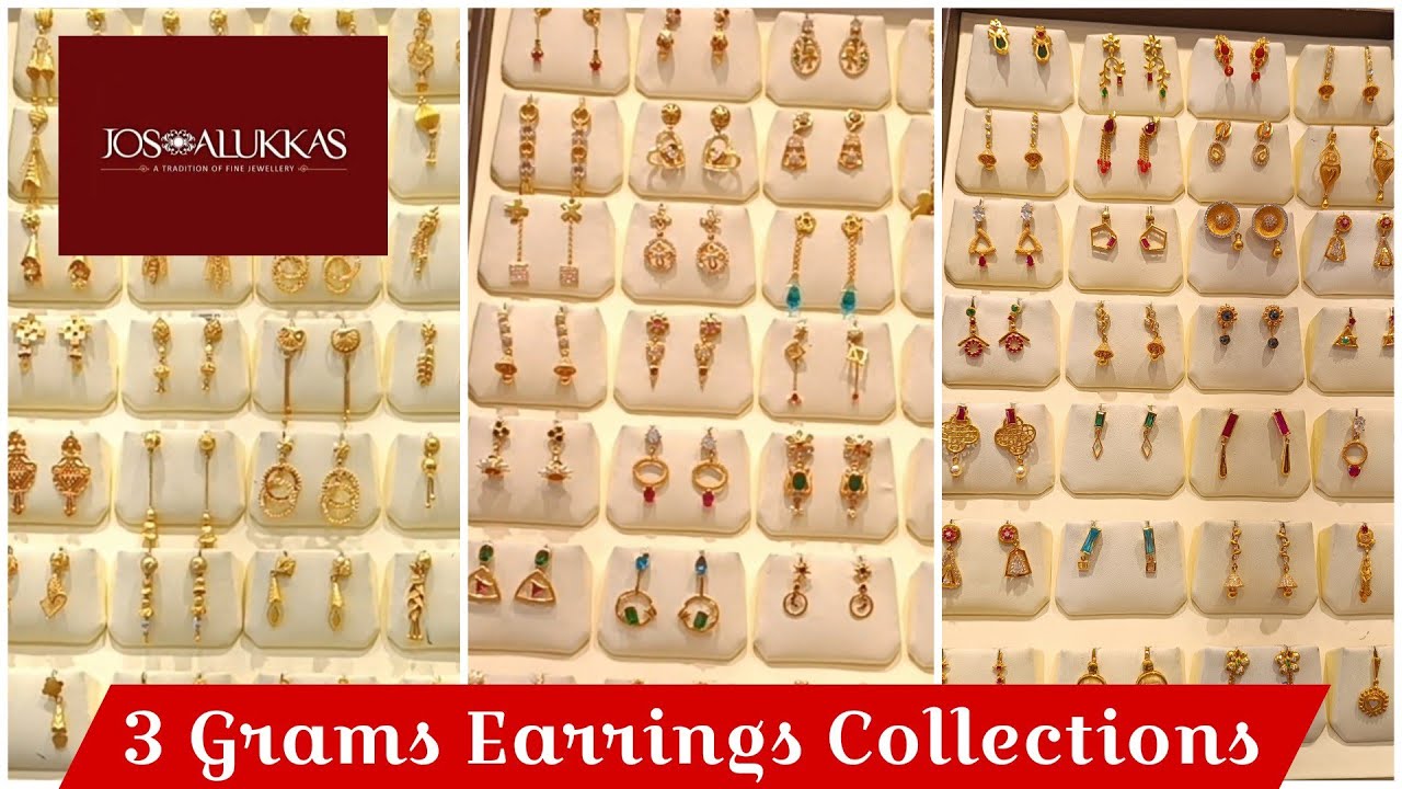 Jos Alukkas Gold Earrings Collections | 3 Grams Earrings Collections | Fancy Earrings | Daily Wear