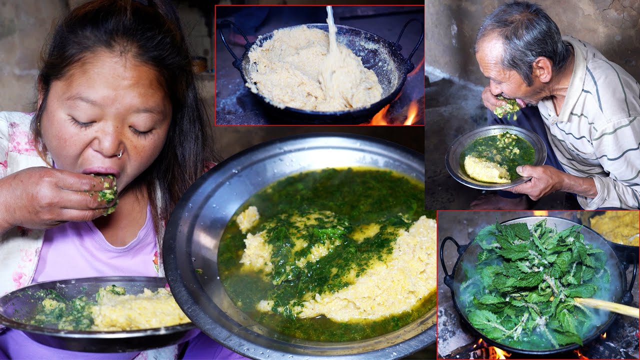 jungle man's family natural organic food nettle || village life of Nepal || @junglefamilycooking
