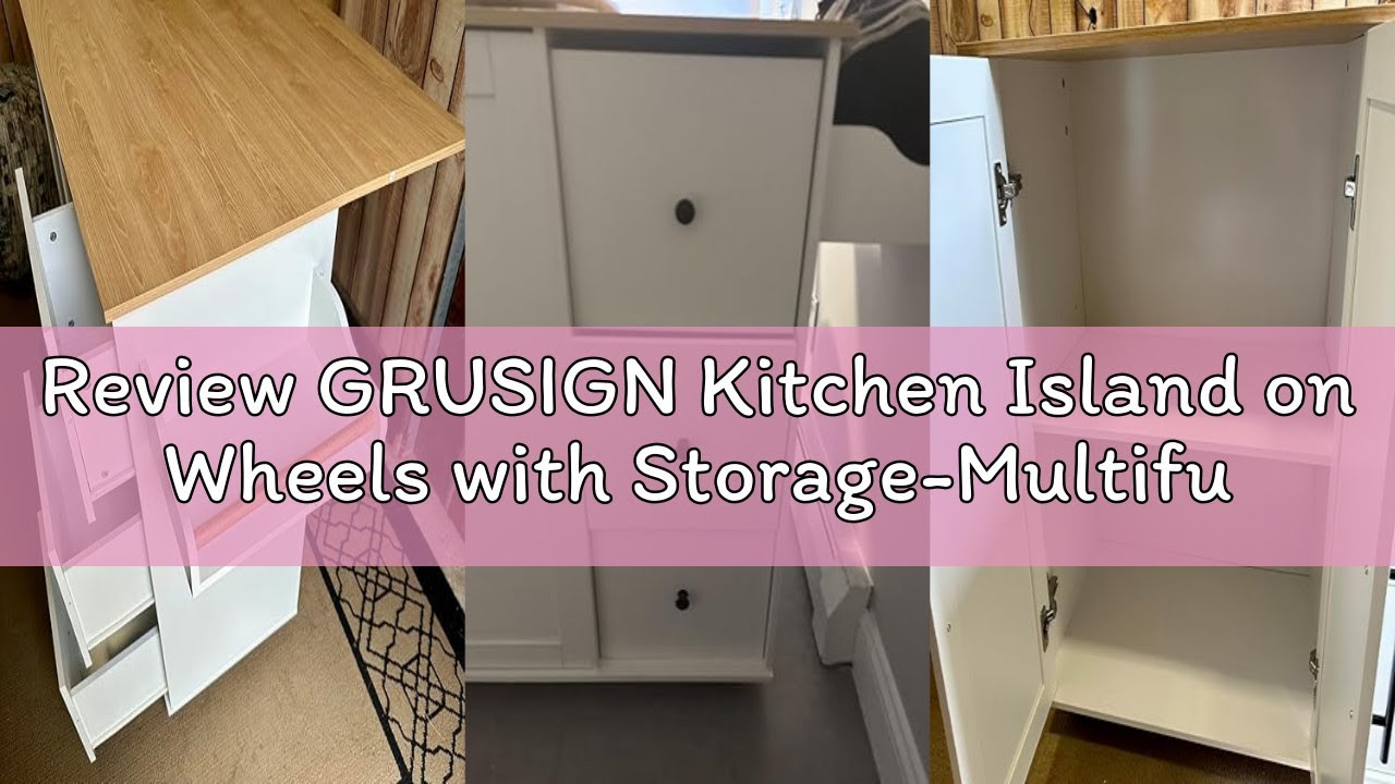Review GRUSIGN Kitchen Island on Wheels with Storage-Multifunctional Kitchen Island Cart with Drop L